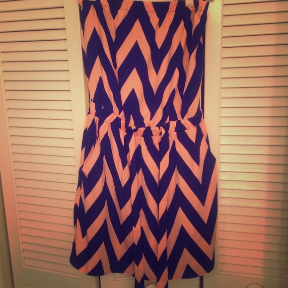 Peach an navy chevron dress