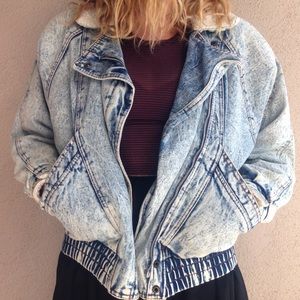 Vintage 80's Denim & Faux Sherpa Jacket/ Small