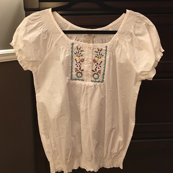 White Embroidered Peasant Top