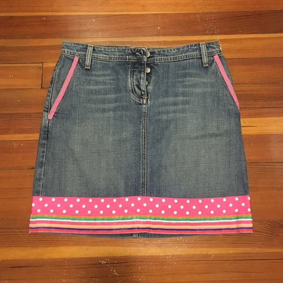J. Crew denim skirt with ribbon appliqué