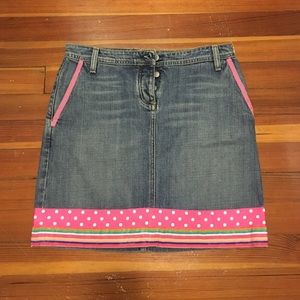 J. Crew denim skirt with ribbon appliqué