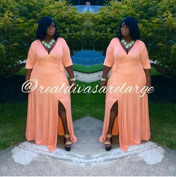 Royal blue & peach 3\4 inch sleeve maxi 30% off - Picture 2 of 2