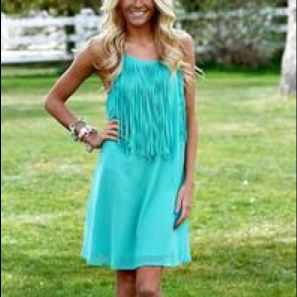 Turqouise fringe dress