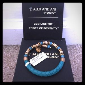 Alex and Ani Teal Leather Braided Bracelet