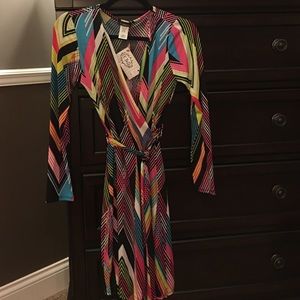 Boutique Multicolor Wrap Dress with Belt NWT