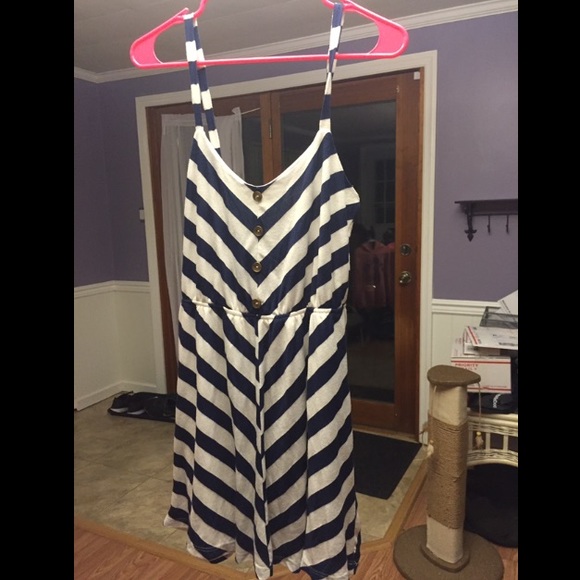 Blue and white striped dress