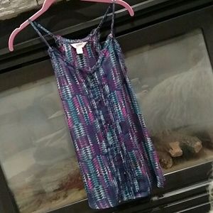 Silky Tank Top , Aztac design , Blue, Teal, Pink