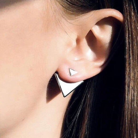 "Oxford" Triangle Ear Jacket Earrings in Silver