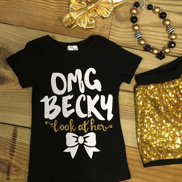 "OMG Becky Look At Her Bow" Gold Sequin Short Set - Picture 3 of 4