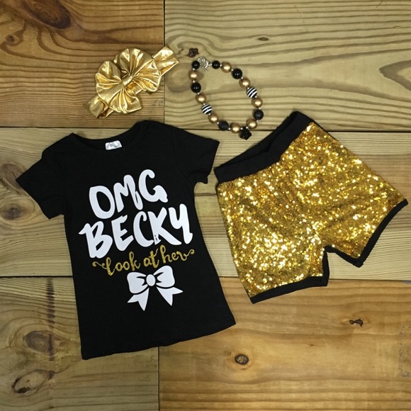 "OMG Becky Look At Her Bow" Gold Sequin Short Set - Picture 4 of 4