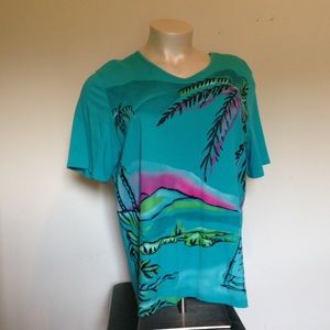 Liz & Me Plus sz 2X v-neck. Tropical /Beachy