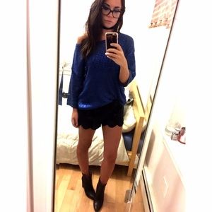 Metallic blue oversized sweater with holes