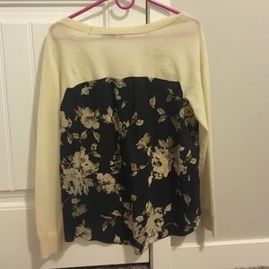 Cream Anthro Floral Back Sweater