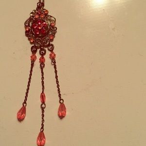 Pink Crystal beaded pendant necklace.