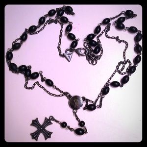 Guess Brand Cross Rosary Necklace