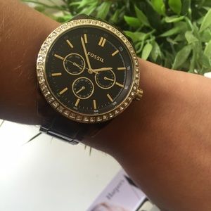 Fossil Watch "Stella" Crystal Accented Tortoise