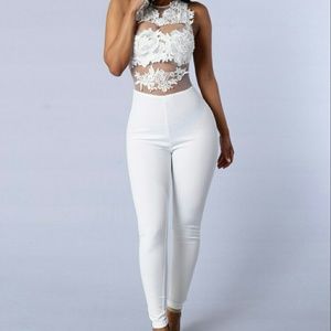 Sexy Mesh and Lace Spandex Jumpsuit Bodysuit