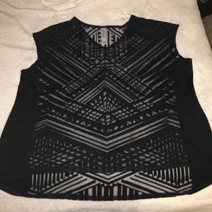 Black Pretty Print Mesh Top