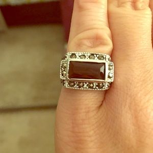 Marcasite/garnet ring