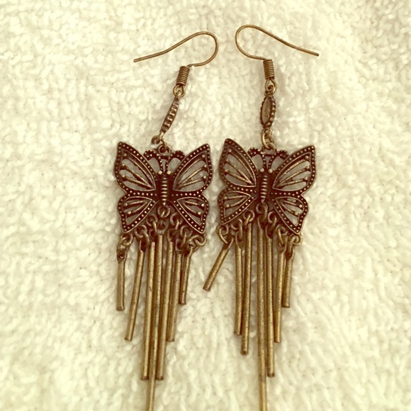 Cute antique gold butterfly earrings