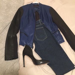 Black and blue leather jacket/ blazer