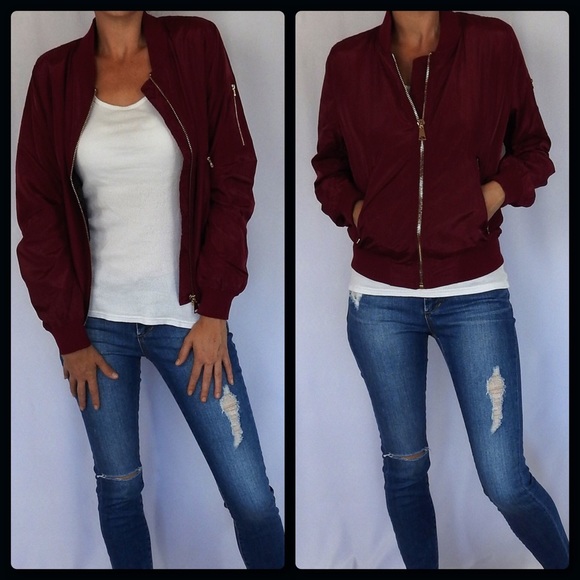 1 LEFT⚡5 STAR⭐️️Burgundy Bomber Jacket - Picture 2 of 4
