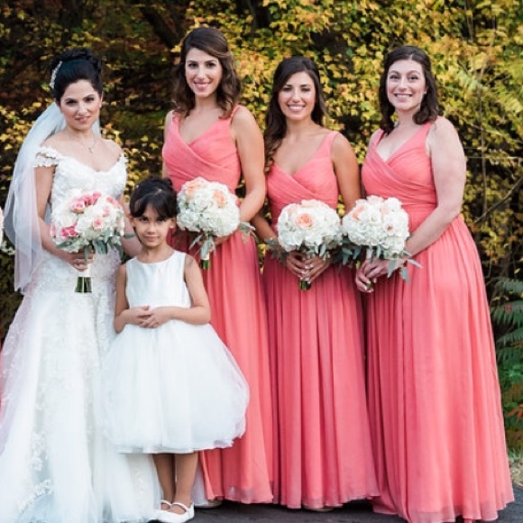 J. Crew coral long bridesmaid dress