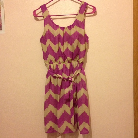 Purple & tan chevron dress