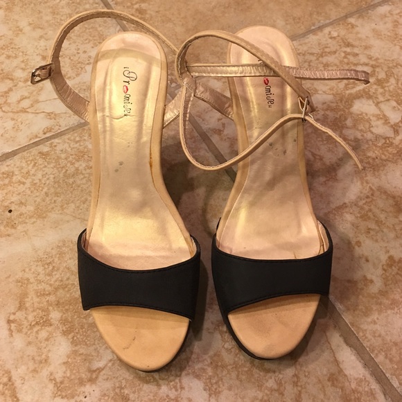 Tan and black wedges