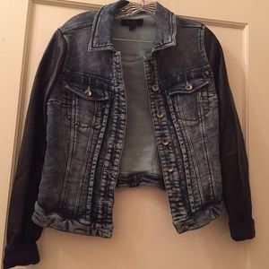 Denim Jacket With Leather Sleeves