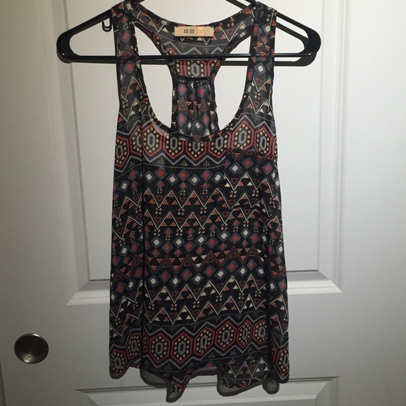 Sheer geometric print tank top