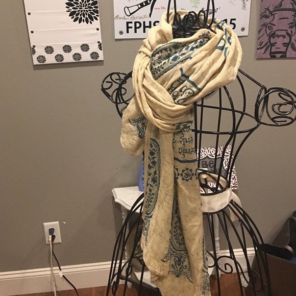 Tan and blue paisley luxury scarf