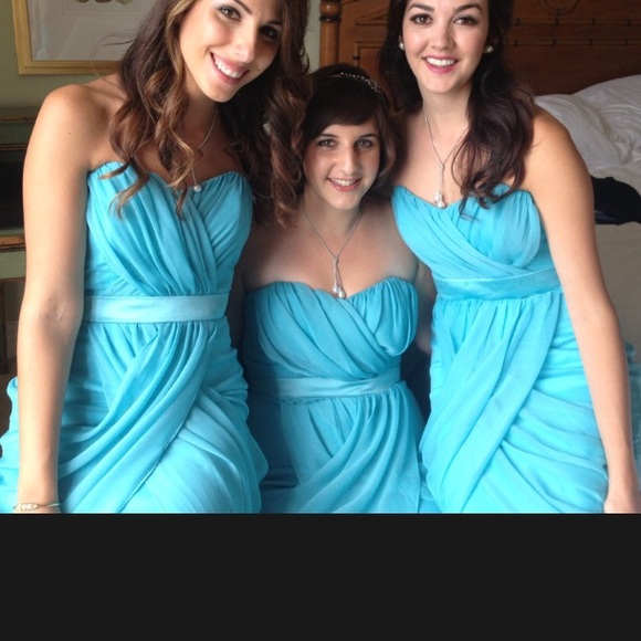Lela Rose Tiffany blue strapless bridesmaid dress