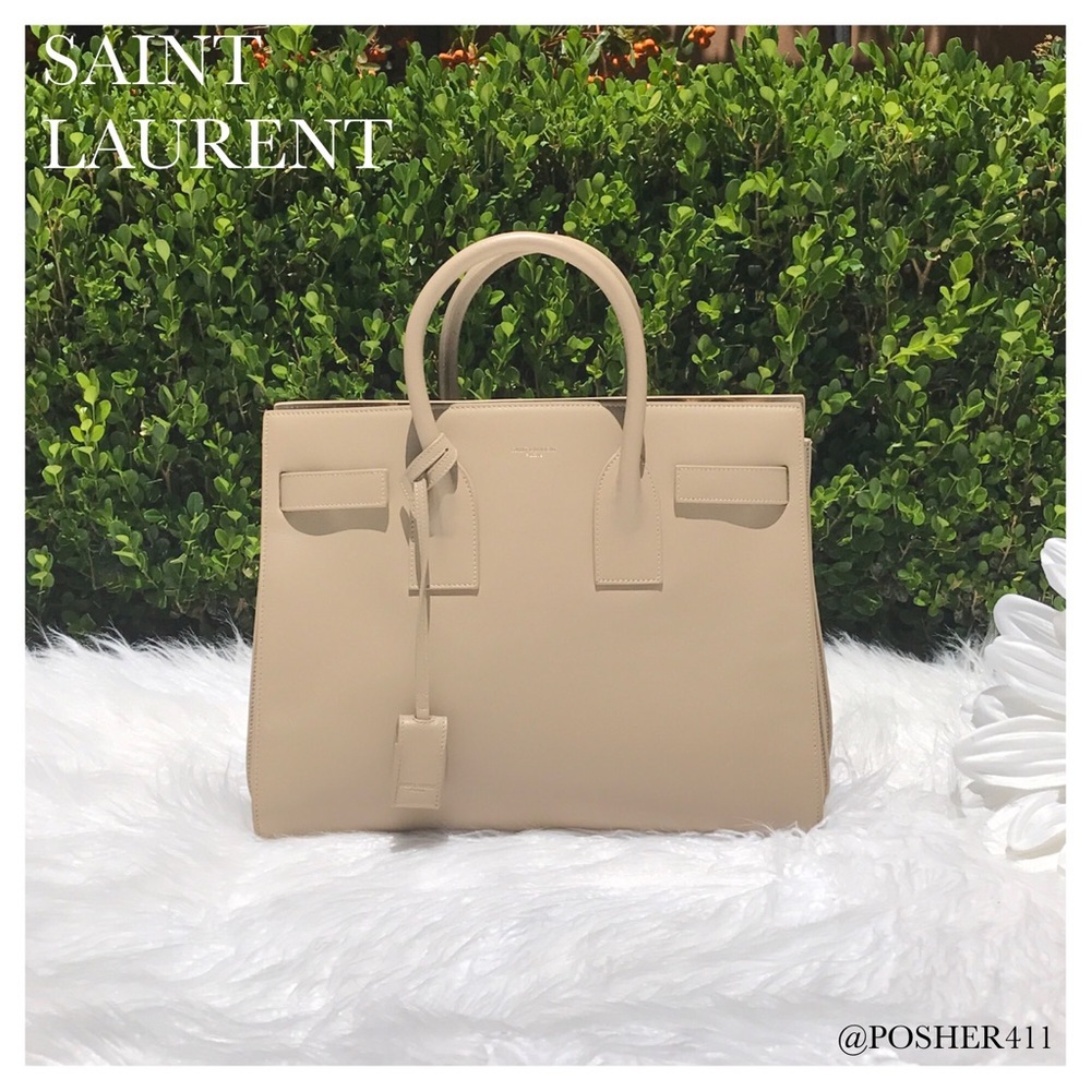 🎉 SAINT LAURENT TAUPE TAN SAC DE JOUR TOTE BAG - Picture 1 of 6