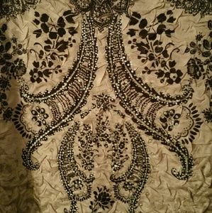 Black and tan silky shirt with rhinestones