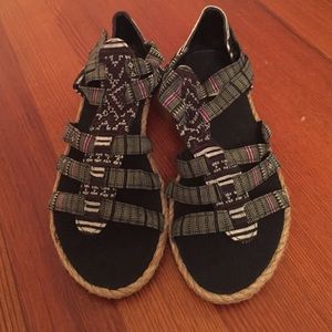 multicolored printed strappy sandal