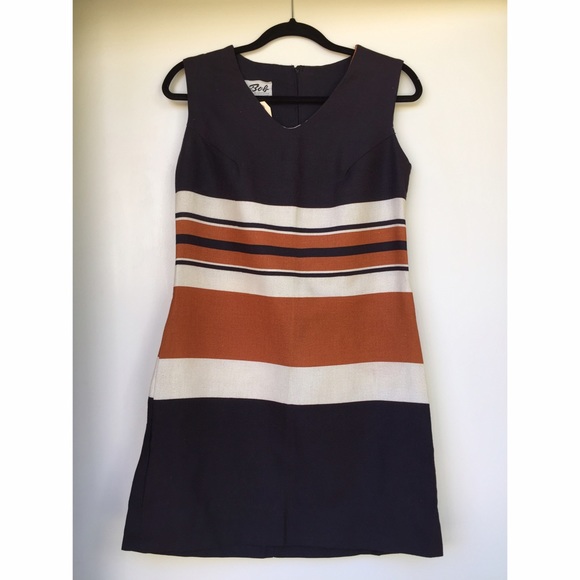 Vintage mod stripe dress , sz M, navy