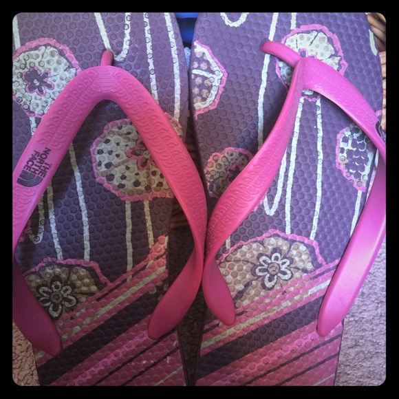 The North Face Flip Flops Size10 Pink Brown floral