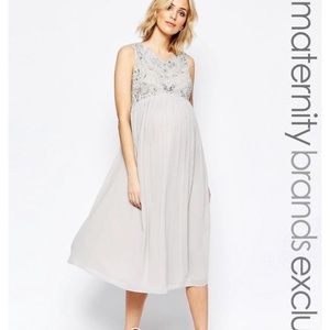 Maya Maternity Midi Dress, light grey, sz 10 US