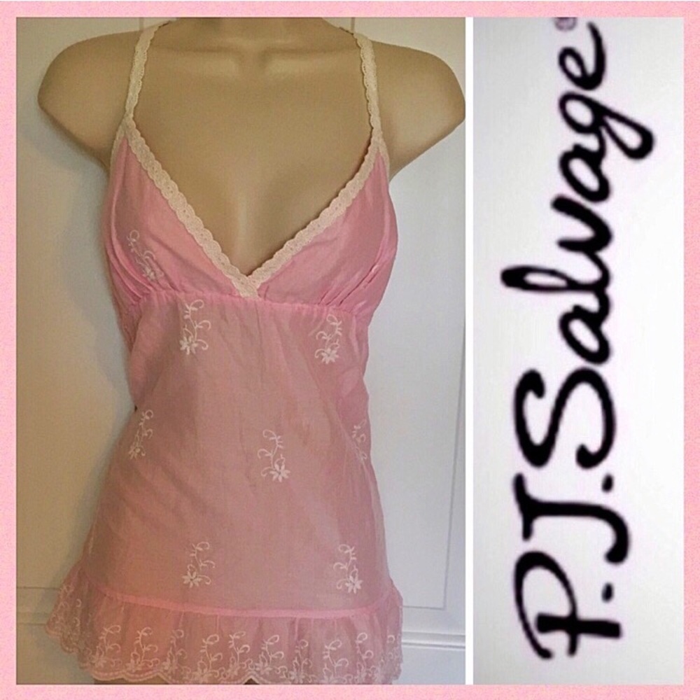 PJ Salvage Pink Embroidered PJ Top/Cami, M