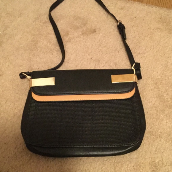 Zara Basic Black and Tan Crossbody Bag