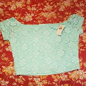 Hollister teal lace crop top