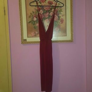 Burgundy Knee length plunging dress