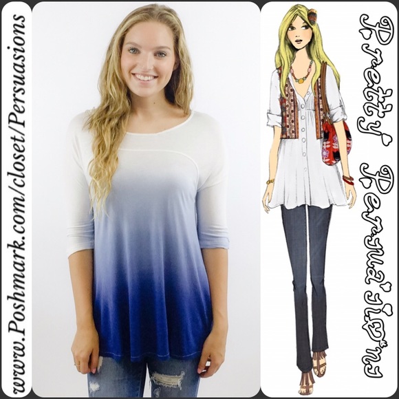 SOLD OUT NWT Blue Ombré 3/4 Sleeve Top - Picture 2 of 4