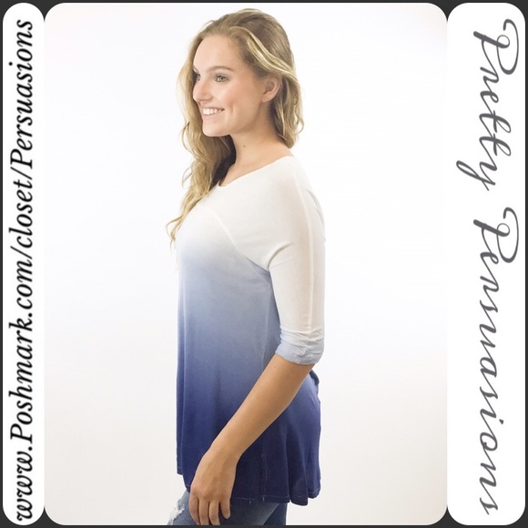 SOLD OUT NWT Blue Ombré 3/4 Sleeve Top - Picture 3 of 4