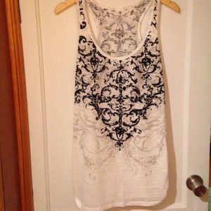 EUC Women's Maurice's White Black Racerback Tank L