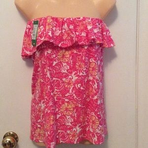 Lilly Pulitzer, off the shoulder top.