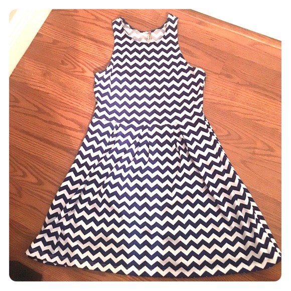 Navy blue chevron racer back skater dress.