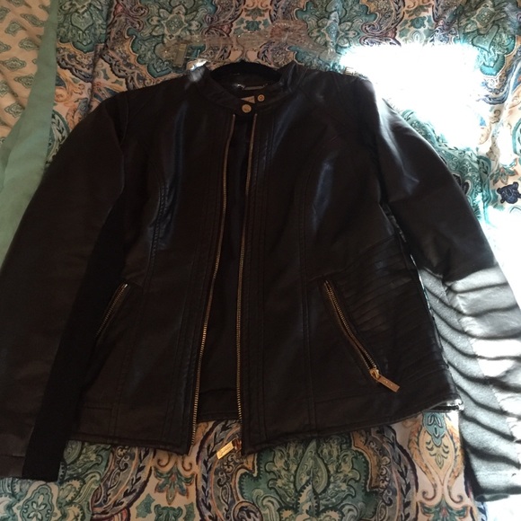 Calvin Klein black and gold leather jacket