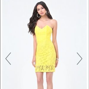 Yellow Lace Strapless Dress